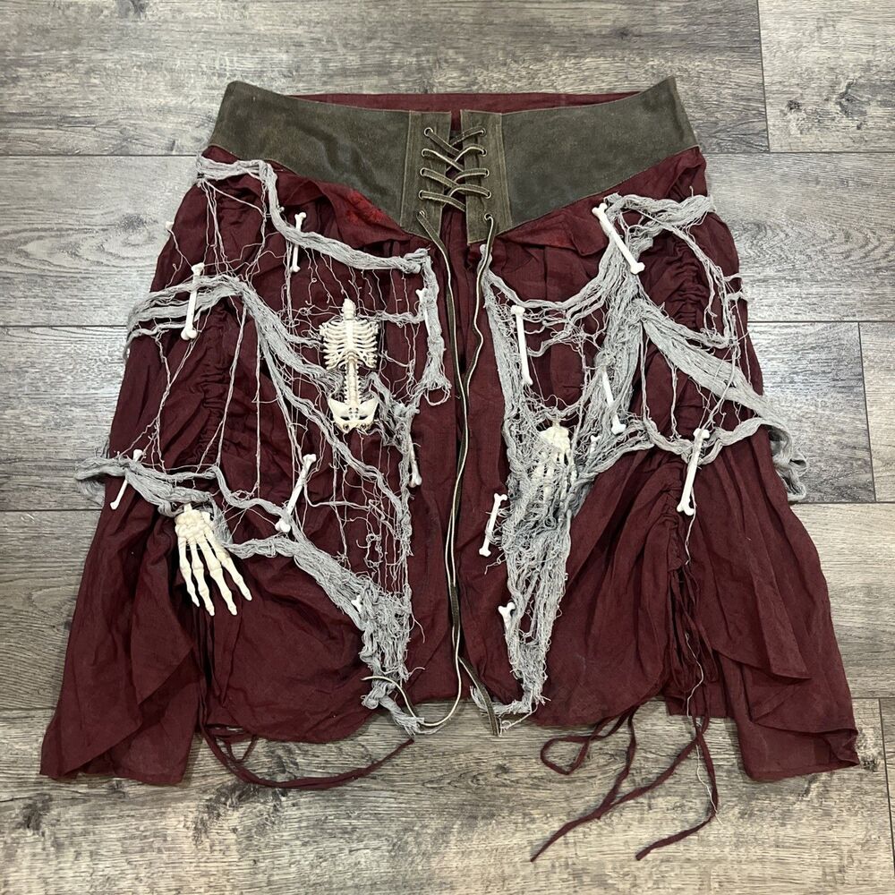 Pyramid Collection Zombie Skeleton Burgundy Leather Trim Skirt Halloween 3XL
